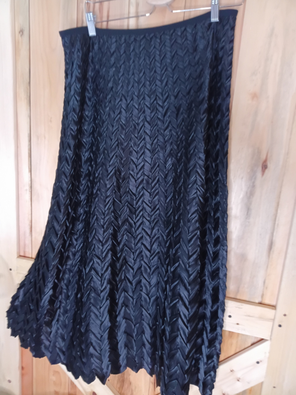 Vtg Cachet Black Pleated Satin Midi Skirt - Womens Size 14